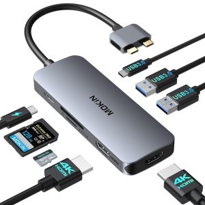 MacBook Pro Docking Station Dual Monitor 4K@60Hz HDMI, USB C Docking Station Vertical 100W Power Adapter for MacBook Pro/Air with USB 3.0, SD& microSD, Ethernet, Audio