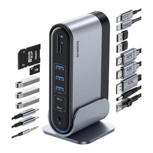 Baseus 17-in-1 Docking Station, Laptop Docking Station 3 Monitors with 3 * 4K HDMI, USB C Docking Station with 7 USB, 1000Mbps Ethernet, 100W PD, Card Readers Compatible with Acer/HP/Lenovo/Mac/Dell