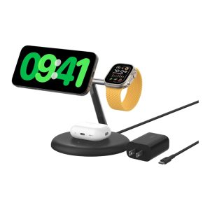 Belkin MagSafe-Compatible 3-in-1 Wireless Charger Stand 15W - Qi2-Certified Wireless Charging Station, Fast Charging iPhone Charger for iPhone 16, AirPods, & Apple Watch