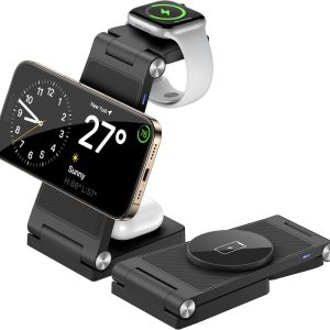 Magnetic Wireless Charger Stand, 3 in 1 Foldable Wireless Charging Station, Travel Charger for Multiple Devices for iPhone 16 15 14 13 12 Series, Apple Watch Ultra/9/8/7/6/5/4/3/2, AirPods