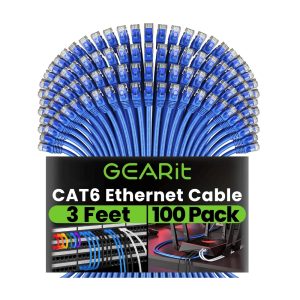GEARit Cat 6 Ethernet Cable (100-Pack 3 Feet) Cat6 Network Patch, 10Gbps, RJ45, Snagless Cord, Gold-Plated Connectors, Internet for PC, TV, Tablet, Router