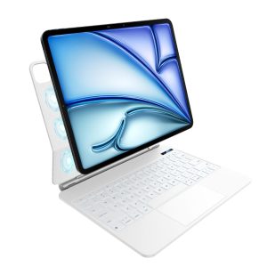 Keyboard Case for 2024 iPad Air 13 and iPad Pro 12.9 6th, 5th, 4th, 3rd Gen,Magic Keyboard for iPad Pro 12.9, Trackpad, Magnetic Attach,7-Color Backlight, Auto Sleep/Wake, Snow White