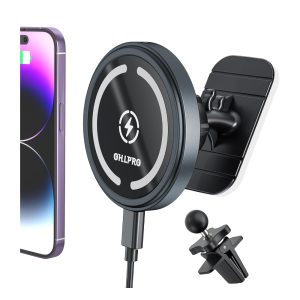 OHLPRO for MagSafe Car Mount Charger iPhone Wireless Car Charger, Stick on Dashboard Magnetic Phone Holder Mount for iPhone 16 Pro Plus Max 15 14 13 12 Series, 15W Fast Charging, Aluminum Shell