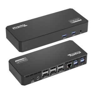 Plugable 12-in-1 USB C Triple Monitor Docking Station, Triple 4K Displays with 3X HDMI or 3X DisplayPort, Compatible with Mac, Windows, Thunderbolt, USB4, USB-C (100W PD, 6X USB Ports, Ethernet)