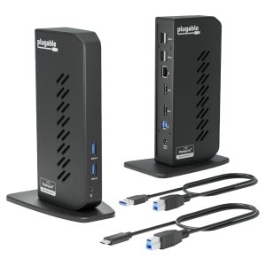 Plugable USB 3.0 and USB-C Universal Laptop Docking Station with 2 HDMI Ports for Windows, Mac, and ChromeOS (Gigabit Ethernet, Audio)