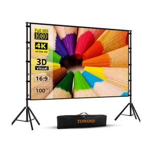 Projector Screen with Stand, TOWOND 100 inch Portable Projector Screen Black Backing
