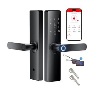 Smart Electronic Door Lock with Fingerprint Biometric, App Control, Smart Card, Password, Key Access & USB Emergency Charge