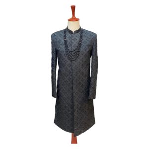Black Sherwani 4 Piece Set Handmade Work