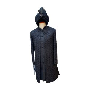 Double Black Sherwani Full Set Embroidered