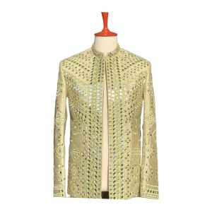 Sherwani Silk Fabric and Handmade Mirror Work